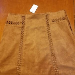 Suede knee length skirt